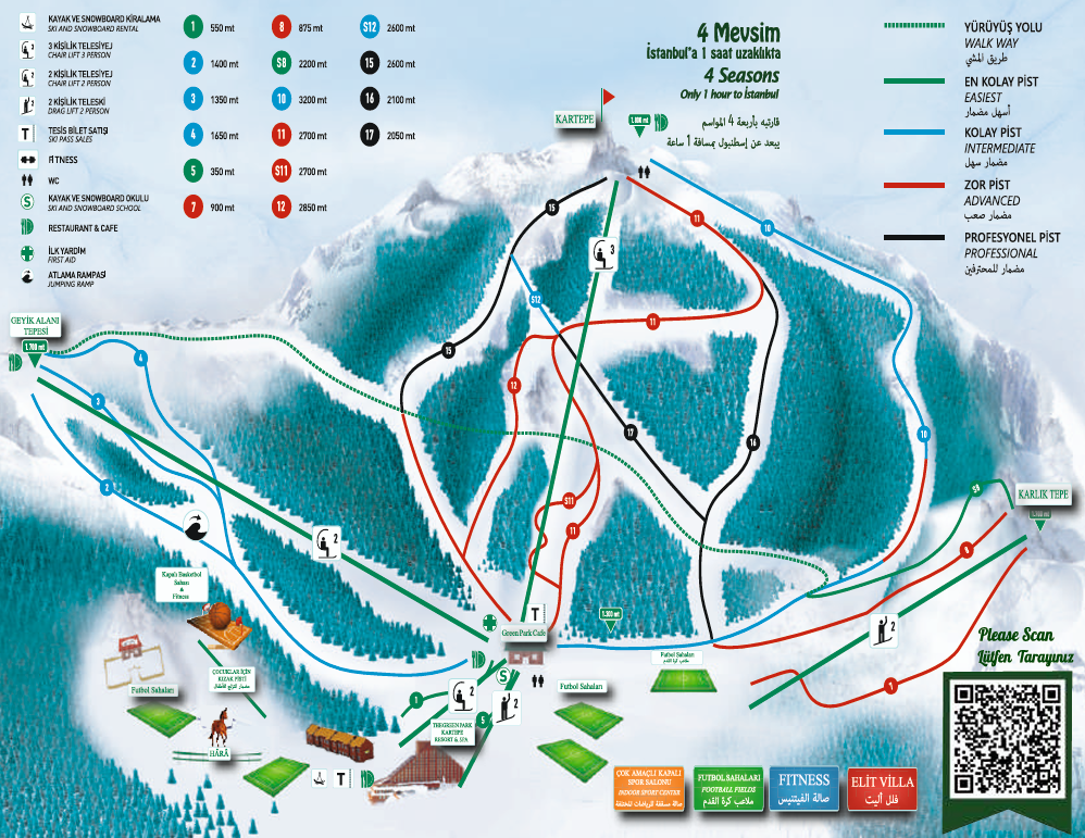 kartepe pist haritası skipass fiyatları